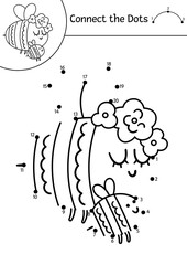 Vector mothers day dot-to-dot and color activity with cute baby bumblebee and mother. Spring holiday connect the dots game for children with funny forest insect. Woodland coloring page for kids. .