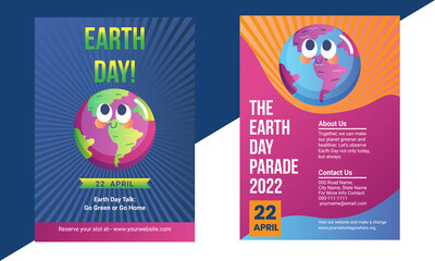 Happy Earth Day flyer design template set, Earth day vector poster design set. Celebrate Earth day poster card design set.