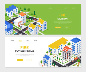 Firefighting - modern vector colorful isometric web banners