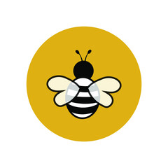 Bee icon in a yellow circle. Sweet healthy natural honey. Watch out for bee hives. Apiary for the production of honey. Smartphone user interface button. Vector graphics.