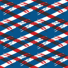 Vector abstract wicker weave effects seamless interlace pattern background. Painterly diagonal brush stroke lines lattice. Blue red white backdrop. Geometric grid repeat for summer, nautical concept