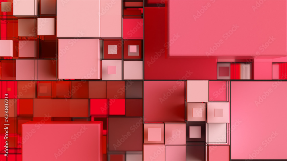 Poster abstract background with motion cubes. an array of different sized squares in a grid. 3d illustratio