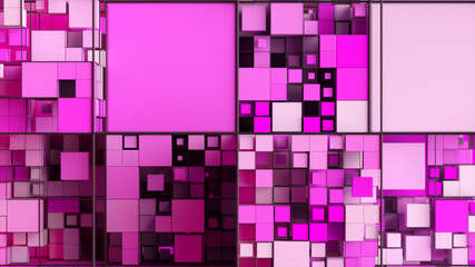 Abstract background with motion cubes. An array of different sized squares in a grid. 3d illustration