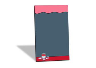 Blank black blackboard or chalkboard with red frame and can of condensed milk on white background. Menu board for restaurant or coffee shop.