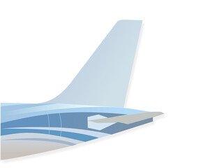 The tail of the airplane such as vertical stabilizer, horizontal stabilizer, and empennage. Blue tone color fuselage patterns. Airplane with white background. - obrazy, fototapety, plakaty