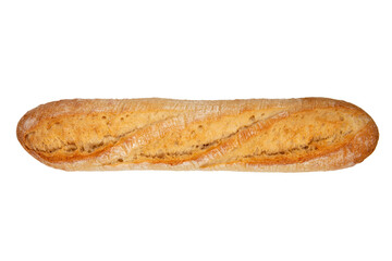 fresh crunchy french baguette bread isolated on white, top view