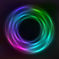 Vector background of neon geometric shapes, round frame, abstract background, wallpaper