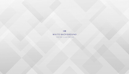 Fototapeta premium Abstract technology silver color banner. Modern white and soft gray geometric square shape overlapping layer background. Diagonal line texture. Vector illustration