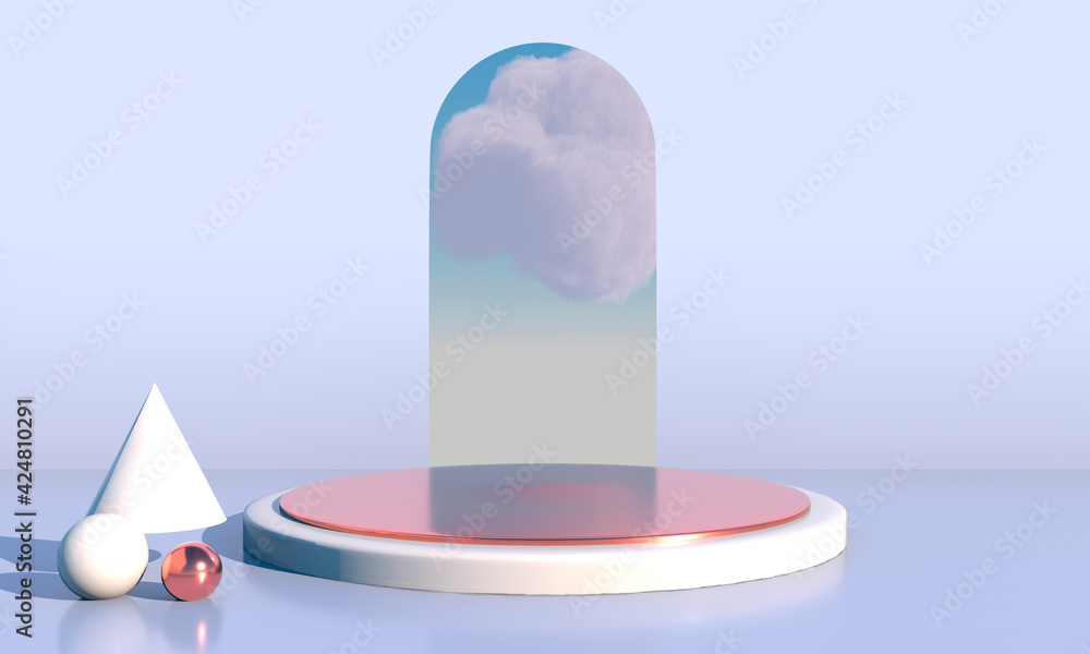 Poster background 3d rendering with podium and minimal cloud scene, minimal product display background.