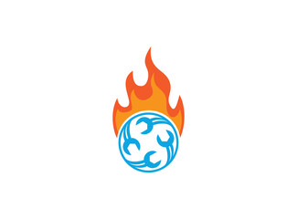 gear tools logo in fire mechanic service vector design symbol