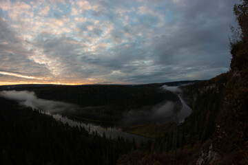 view of the river from above at sunrise