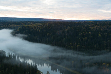view of the river from above at sunrise