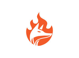 head fox fire logo design flame foxy symbol vector