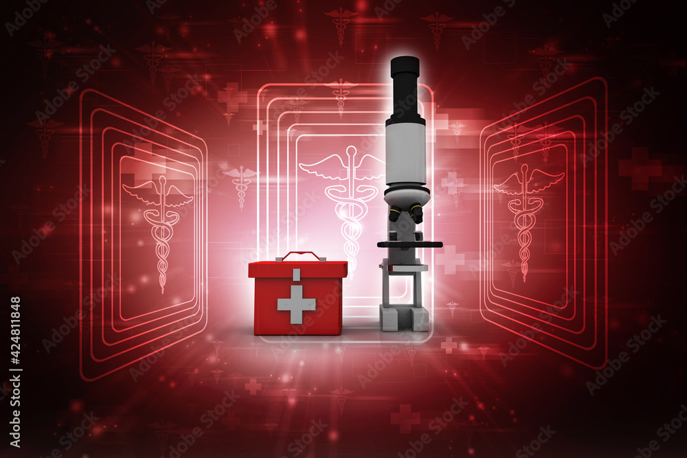 Aufkleber 3d rendering microscope with first aid box