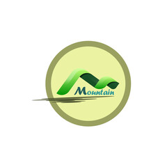 A mountain logo with the letter m, this is a symbol of a minimalist mountain panorama