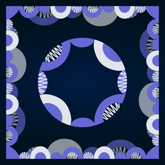 Vector geometric white purple pattern on dark blue background for textile design, fabric, scarves, shawl, hijab, squared pattern