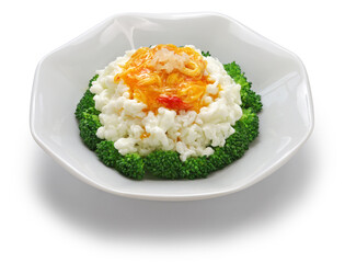 sai pang xie, chinese imitated crab dish made with eggs isolated on white background