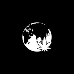 Legalize marijuana or cannabis globe symbol icon isolated on dark background