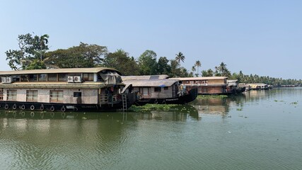 Fototapeta premium Kerala house boat in India. A well spent day in God