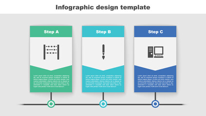 Set Abacus, Paint brush and Computer monitor. Business infographic template. Vector