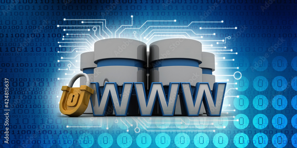 Poster 3d rendering padlock with www near database