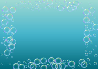 Suds bubble. Detergent bath foam and soap for bathtub. Shampoo.