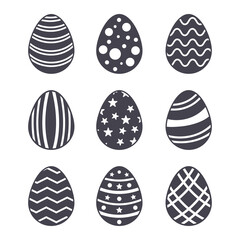 Collection of easter eggs silhouette isolated on white background vector.
