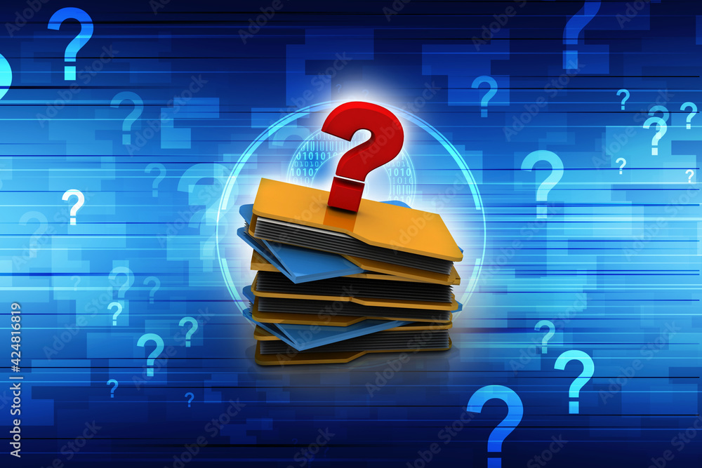 Poster 3d rendering file folder with question symbol