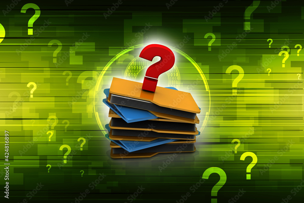 Poster 3d rendering file folder with question symbol