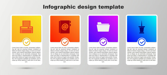 Set Printer, Address book, Document folder and Push pin. Business infographic template. Vector