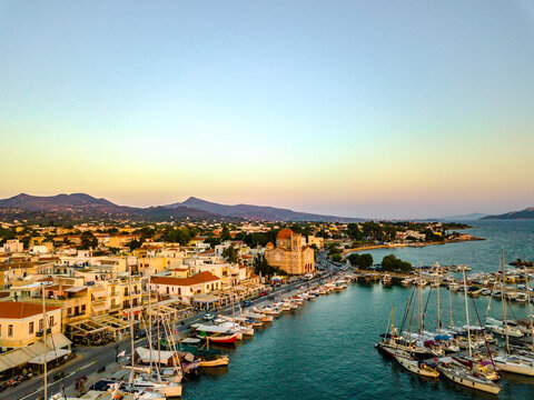 Aerial view of the island of Greek island Egina