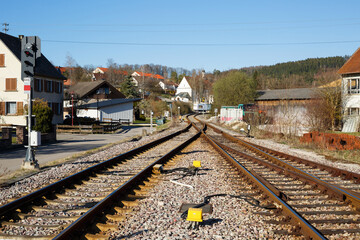 Fototapeta na wymiar Bahngleise in Veringenstadt im Landkreis Sigmaringen (Hohenzollern)