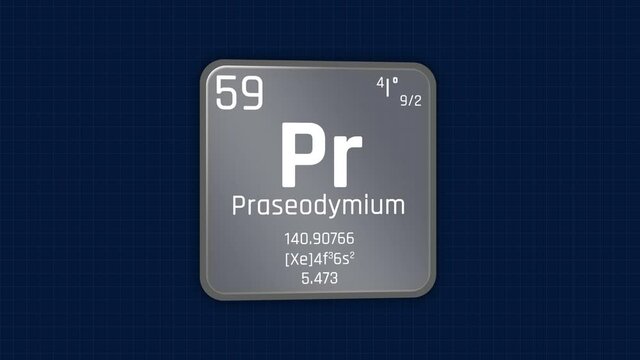 Praseodymium or Pr Element Periodic Table Animation on Grid Background and Green Screen