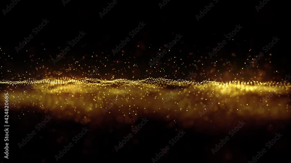 Poster abstract glowing gold fractal particles background loop/ 4k animation of an abstract background with