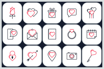 Set of valentine's day icon. include happy, romantic, heart, love symbol template for graphic and web design collection logo vector illustration