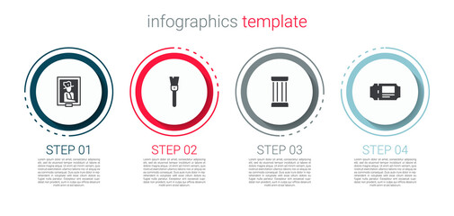 Set Portrait in museum, Paint brush, Ancient column and Museum ticket. Business infographic template. Vector