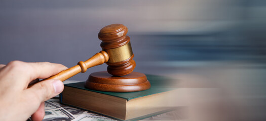 court gavel with book and money