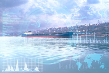 Obraz premium the concept of automation of logistics in sea and river transport using artificial intelligence in order to reduce overhead costs and increase profits