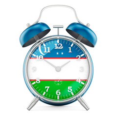 Alarm clock with flag of Uzbekistan, 3D rendering