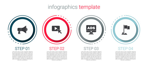 Set Megaphone, Advertising, and Location marker. Business infographic template. Vector
