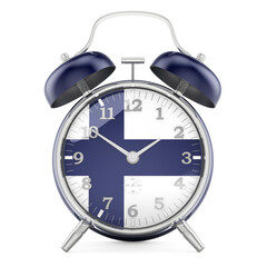 Alarm clock with flag of Finland, 3D rendering