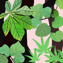 Wonderful green leafs, forest foliage branches background