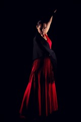 flamenco woman red skirt and black ornament