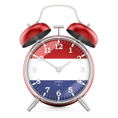 Alarm clock with flag of the Netherlands, 3D rendering