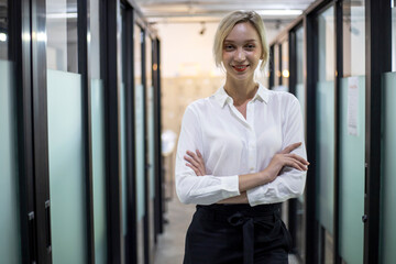 Happiness young Asia business woman smile portrait at office.