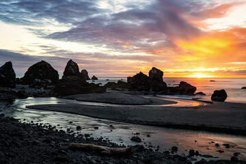 Sunset at a Rocky Beach, Northern California Coast - 424827221