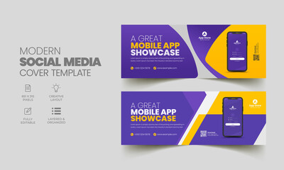 Mobile app promotion social media timeline cover and web banner template 
