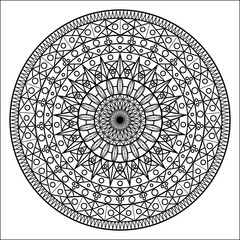 round ornament mandala black and white line drawing for print
