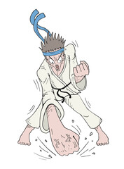 Strong karate man draw