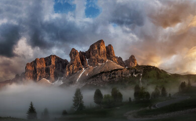 Dolomites in fog seen from Giau Pass